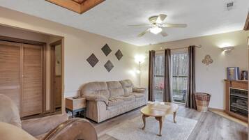 Smart TV, fireplace, DVD player