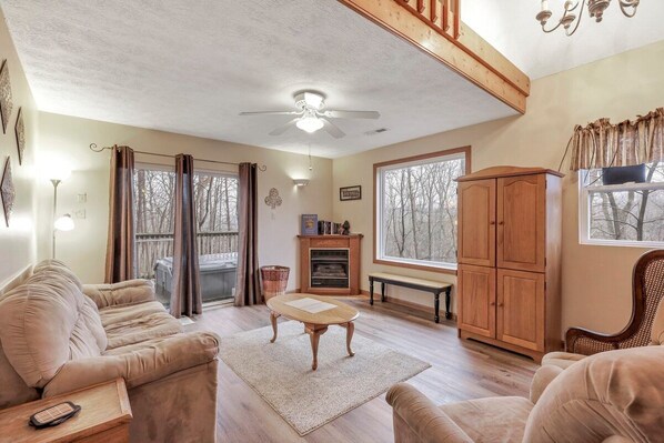 TV connectée, cheminée, lecteur de DVD