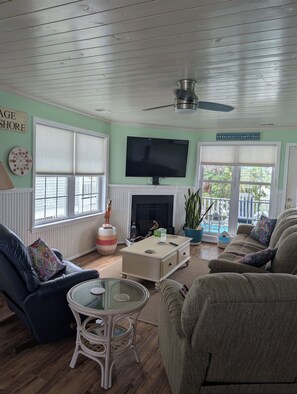 Smart TV, DVD player, books, video library