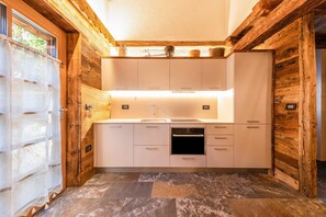Fridge, microwave, oven, stovetop - Chalet "Catinaccio Rosengarten 56" with Mountain View, Garden & Wi-Fi (Pozza di Fassa)