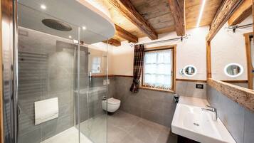 Shower, free toiletries, hair dryer, towels