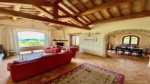 Chimenea, reproductor de DVD, libros y videoteca