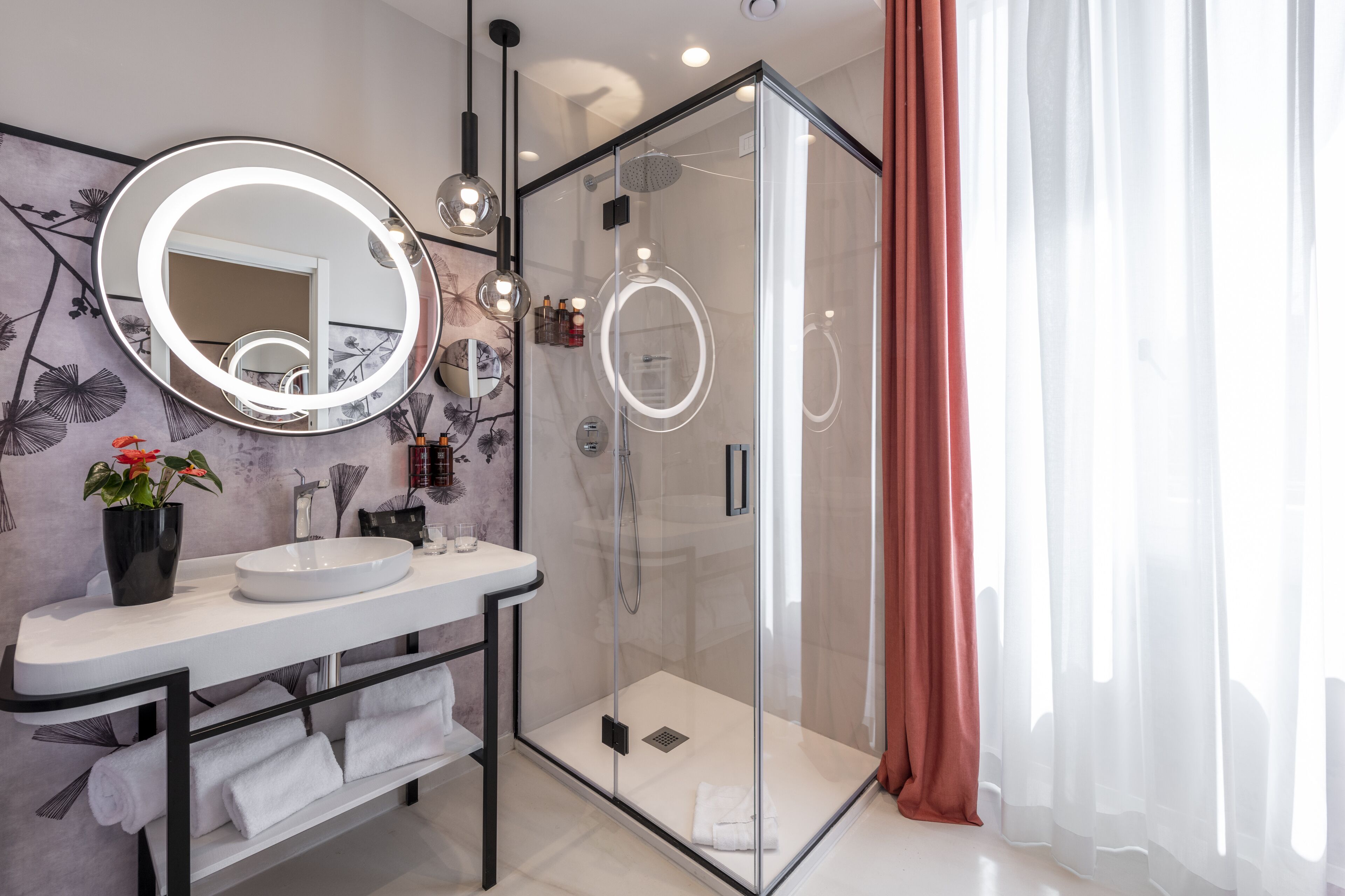 shower, eco-friendly toiletries, hair dryer, bathrobes