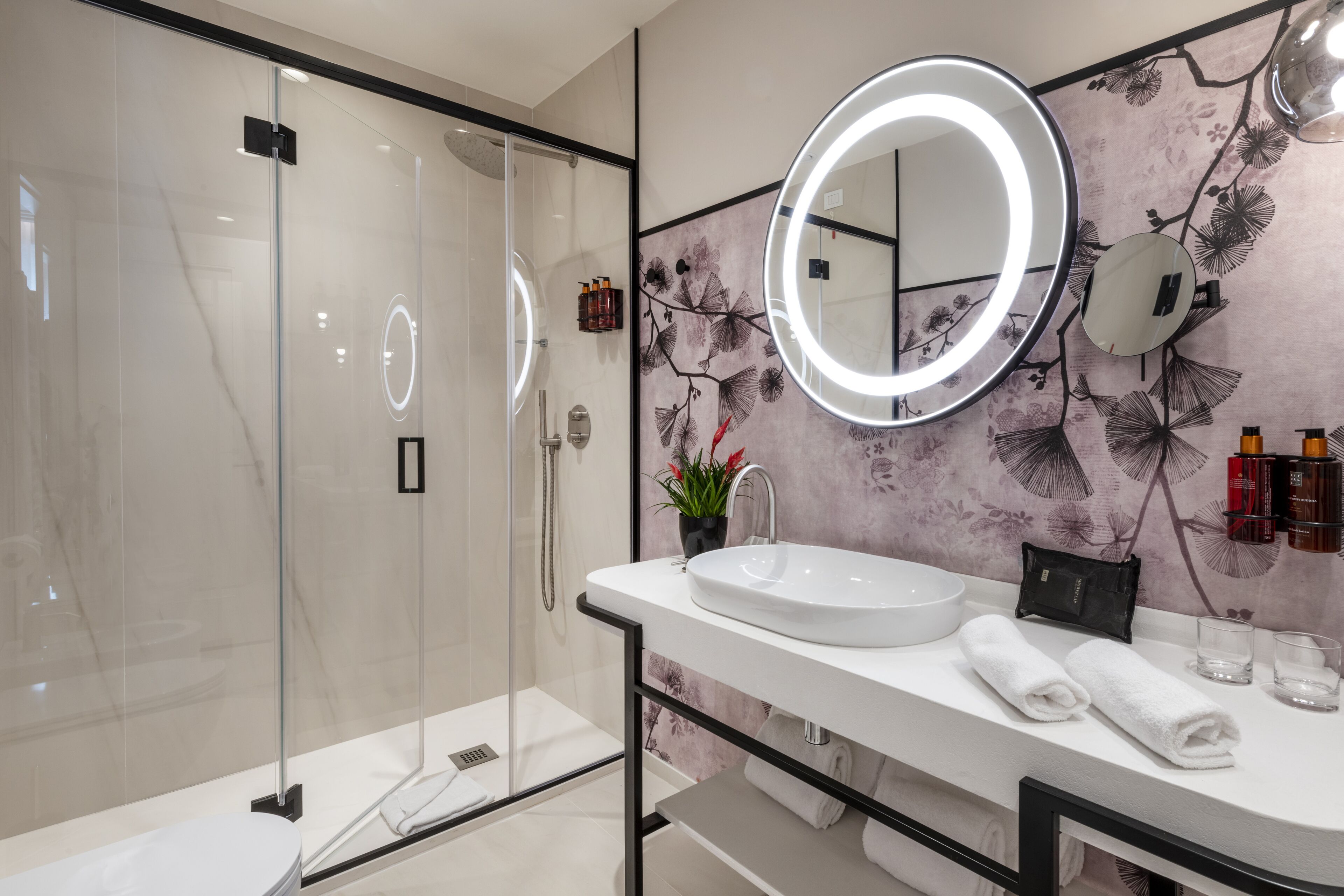 shower, eco-friendly toiletries, hair dryer, bathrobes