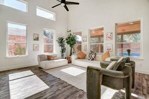 Smart TV, DVD player, books, music library