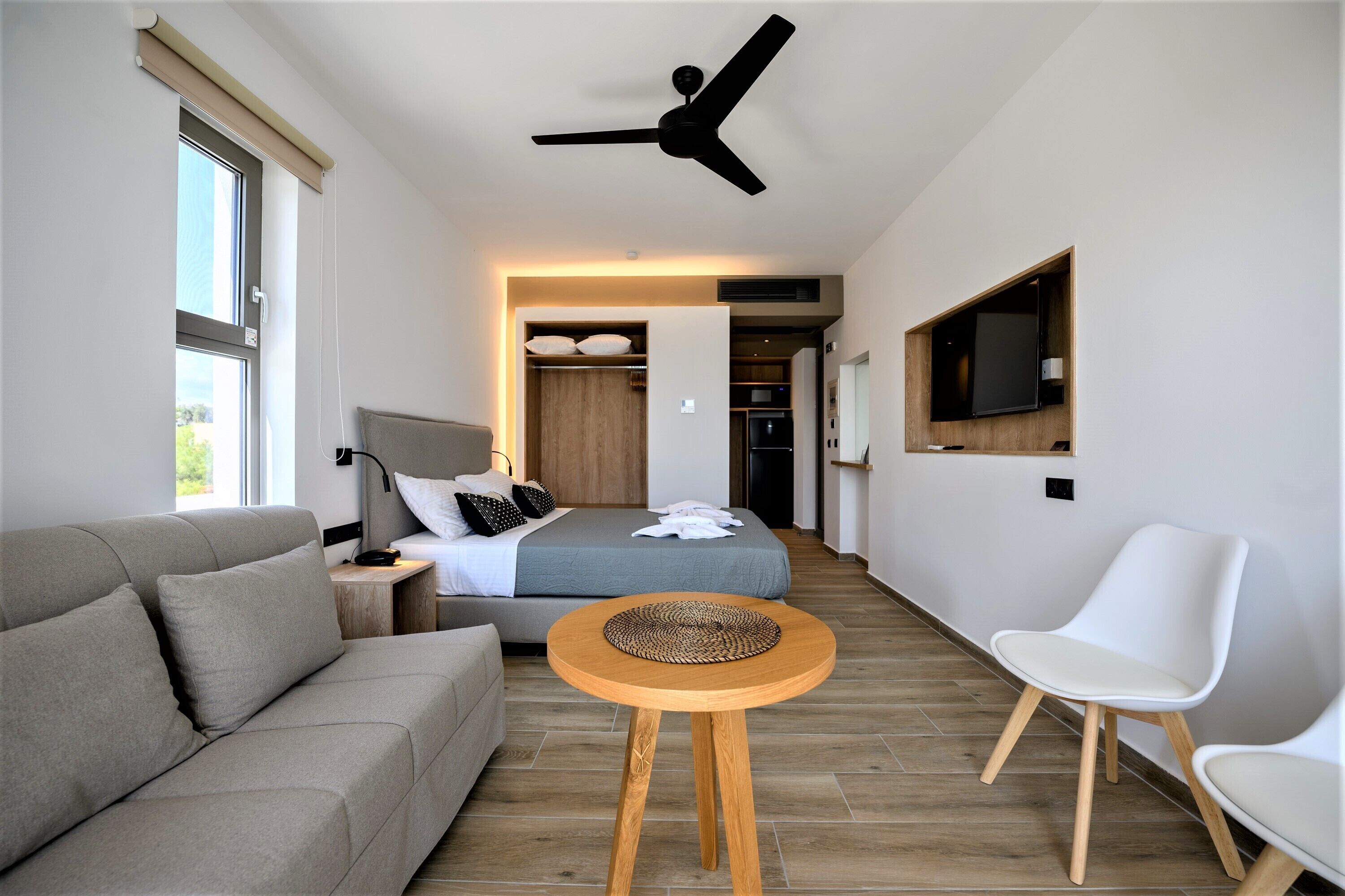 studio, partial sea view (4, with balcony) | living area | 43-inch led tv with digital channels, tv