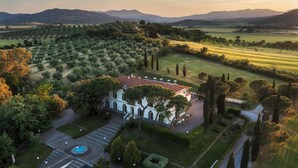 A large villa with a spacious courtyard, surrounded by olive groves and manicured gardens, set in a hilly landscape. - Gr-d948-lpog0at - Villa Croci 26 (Gavorrano)