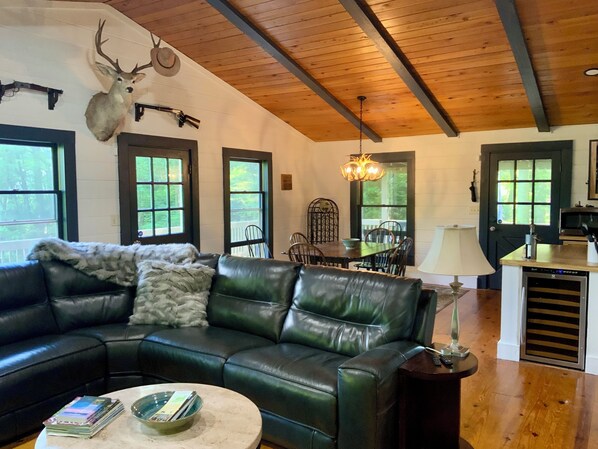 Smart TV, fireplace, DVD player, books