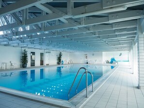 Indoor pool, outdoor pool, pool loungers