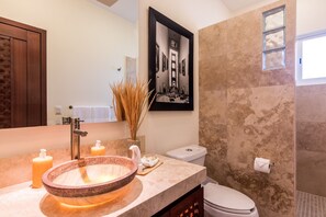Shower, towels, soap, shampoo
