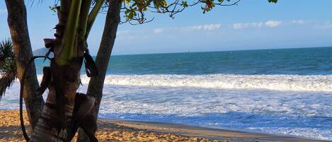 On the beach, white sand