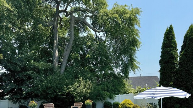 A backyard with a swimming pool, inflatable slides, a small hot tub, and a picnic table with an umbrella. - Toddler Friendly, toys, boardwalk, beach, downtown, POOL, & clean! You get ALL!  (Point Pleasant Beach)