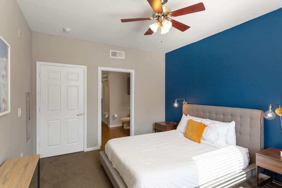 1 bedroom, laptop workspace, blackout curtains, iron/ironing board