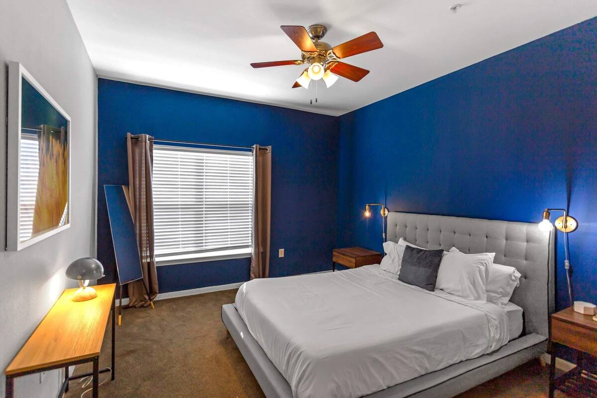1 bedroom, laptop workspace, blackout curtains, iron/ironing board
