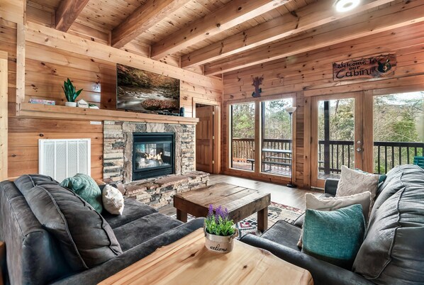 TV, fireplace, video games, table football