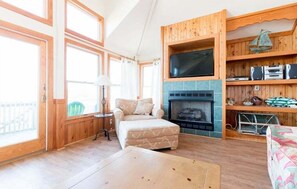 TV, fireplace, video library, stereo