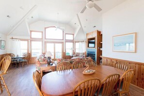 TV, fireplace, video library, stereo