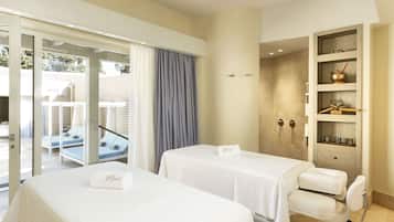 Relax in this stylish room with two single beds, a massage chair, and access to the outdoor pool area.