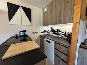 Fridge, microwave, dishwasher