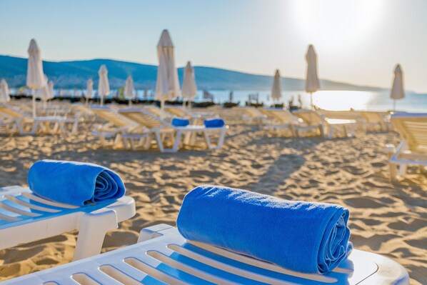 Private beach nearby, sun loungers, beach umbrellas, beach towels