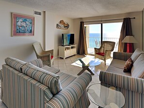 Condo, Multiple Beds, Balcony, Ocean View | Living area | TV