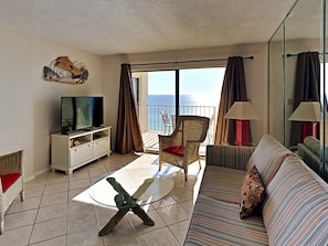 Condo, Multiple Beds, Balcony, Ocean View | Living area | TV
