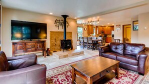 TV, fireplace, foosball, table tennis
