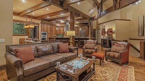 Smart TV, fireplace, foosball