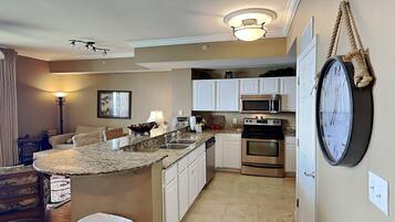 Condo, Multiple Beds, Balcony, Ocean View | Private kitchen | Fridge, microwave, oven, stovetop