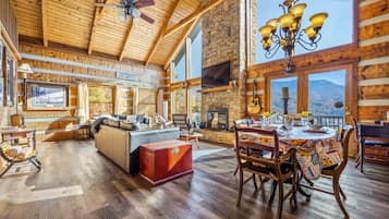 Smart-TV, Kamin, Videospiele, Bücher