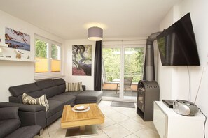 TV, fireplace, stereo - Modern apartment no. 3 with balcony, sauna in the house, garden - Ferienwohnungen am Wald - (Glowe)