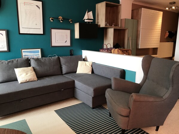 Living area - Apartment with dreamy harbor view (Mèze)