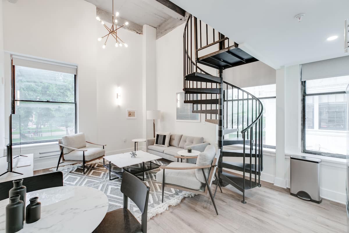 Loft, 1 Bedroom, Corner | Living area | 45-inch TV with digital channels, streaming services
