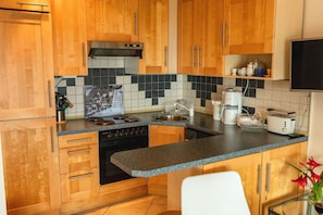 Kühlschrank, Mikrowelle, Herdplatte, Geschirrspüler