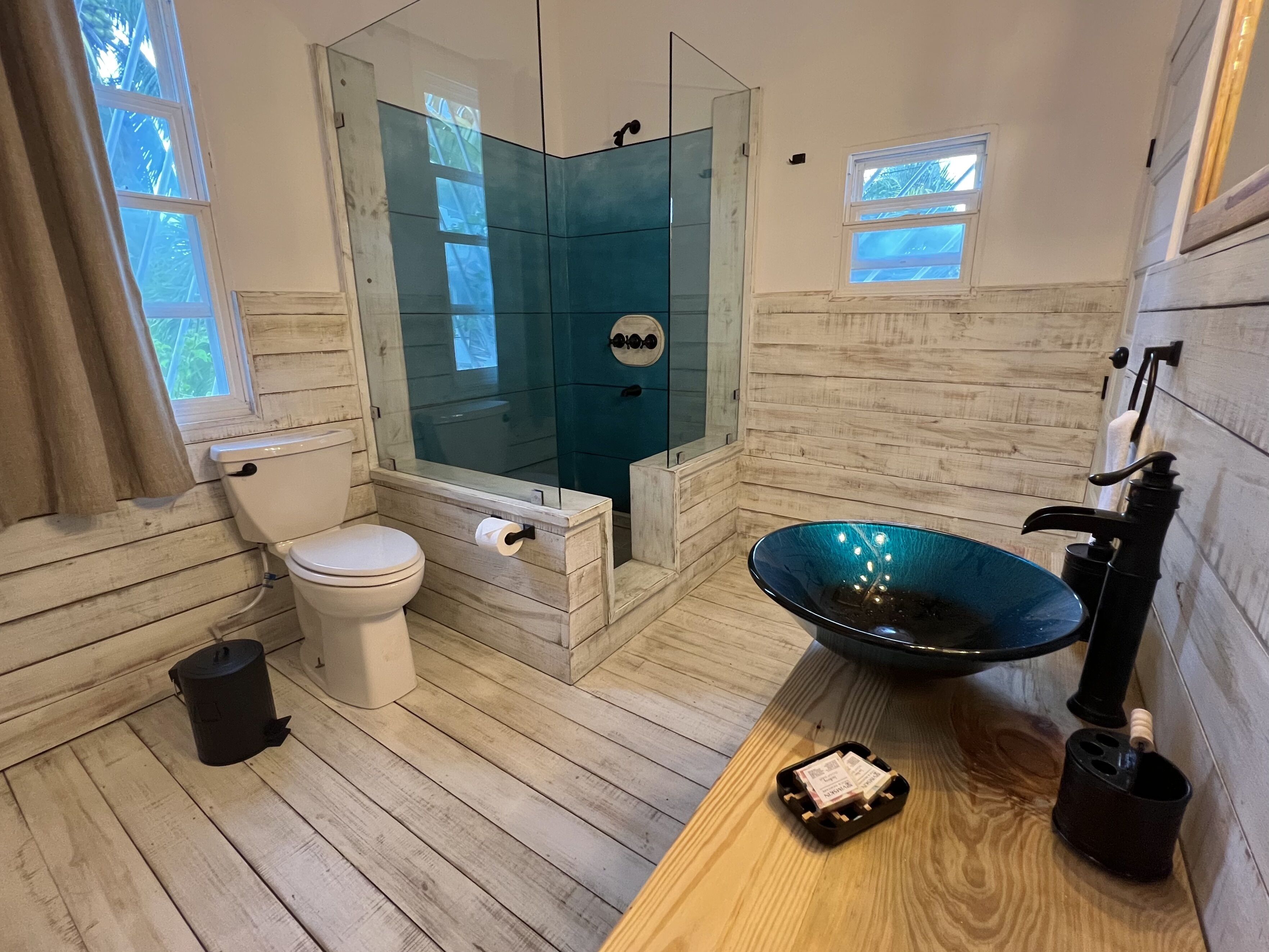 blue hole, deluxe apartment | bathroom | shower, rainfall showerhead, designer toiletries, hair dryer