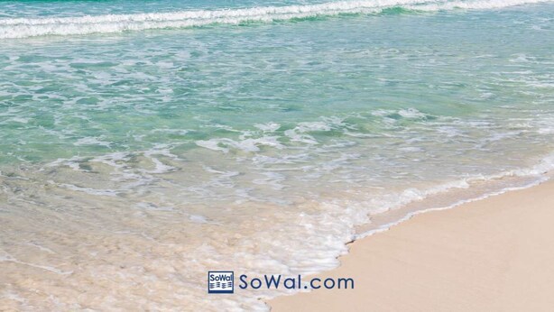 A beach with clear turquoise water and a sandy shore. - Coastal Luxury on 30A: 4br/4ba: golf cart, walk to beach, shopping, & dining!   (Santa Rosa Beach)
