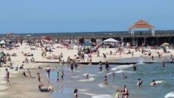 Plage à proximité, chaises longues, serviettes de plage