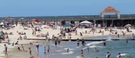 Playa en los alrededores, camastros y toallas de playa