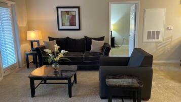 40-inch flat-screen TV with cable channels, TV, Netflix