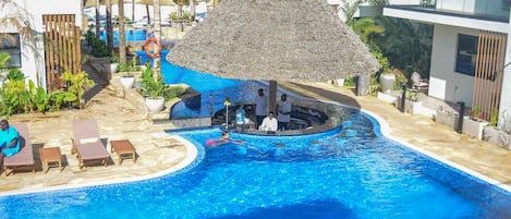 2 outdoor pools, pool umbrellas, pool loungers