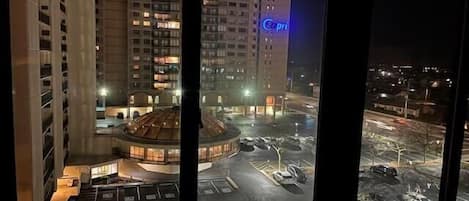 Overlooking the parking area, the Capri building features multiple floors with balconies.