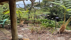 A garden with a metal pergola, various plants, and a bench. - A quiet comfortable space in the trees close to all the attractions of Denmark (Denmark)