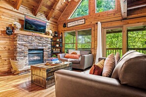 Smart TV, fireplace, video games, DVD player