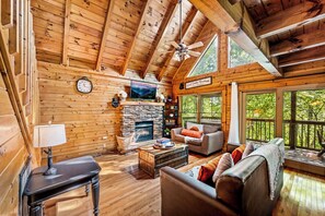 Smart TV, fireplace, video games, DVD player