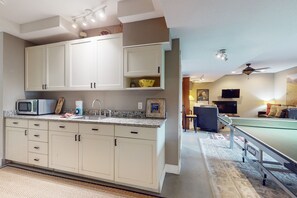 Fridge, microwave, oven, stovetop - Elkhorn Cabin & Eagles Wing Lodge | 2 Adjacent Cabins | Walk to Spa & Trails (Asheville)