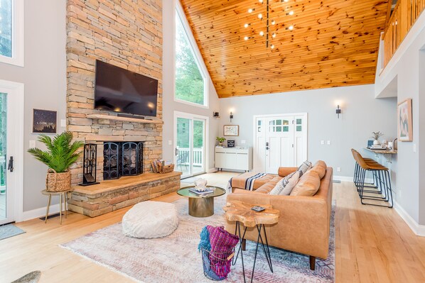 Televisión, chimenea, tenis de mesa y libros 