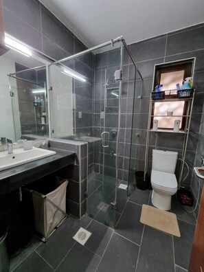 Dusche, Haartrockner, Bidet, Handtücher