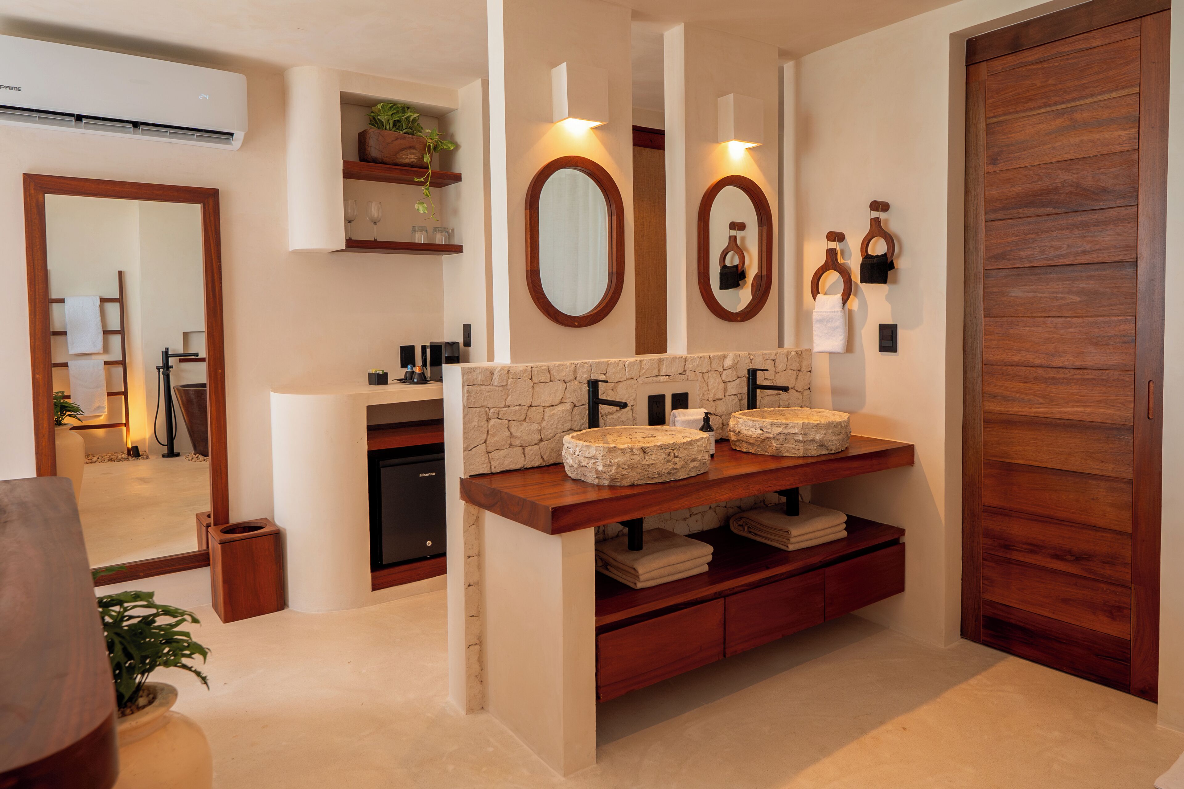 Shower, rainfall showerhead, hair dryer, towels