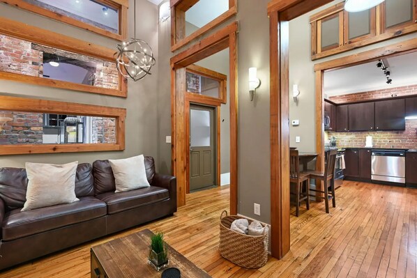 TV, DVD player - Historic loft apartment with central air and W/D - 2 blocks to Pack Square (Asheville)