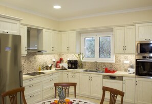 Comfort House | Private kitchen | Full-sized fridge, microwave, oven, cookware/dishes/utensils - Alegria Holiday Home (Corfu)